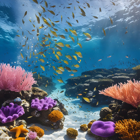 Colorful coral reef and tropical fish underwater in the Red Sea.の素材