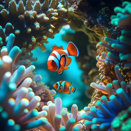 Clown anemonefish on a coral reef, 3d illustrationの素材