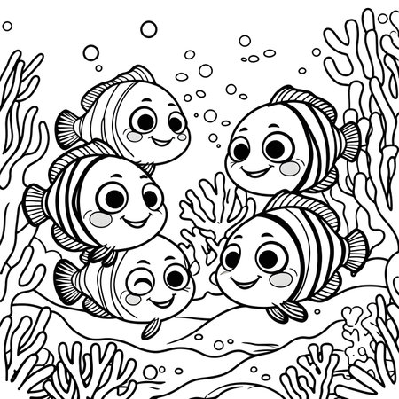 Underwater world. Black and white vector illustration for coloring book.の素材