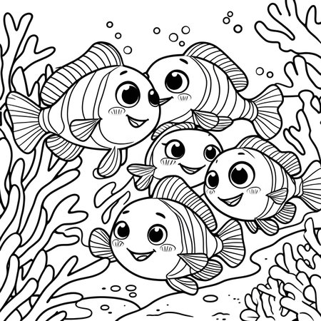 Underwater world. Black and white vector illustration for coloring book.の素材