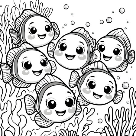 Coloring book for children: Fish and corals. Vector illustrationの素材