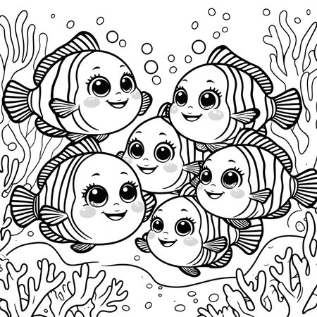 Cute cartoon fish. Underwater world. Vector illustration for coloring book.の素材