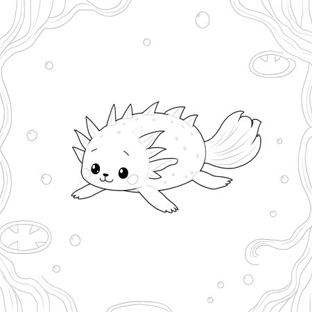 Cute cartoon fish. Coloring page for children. Vector illustrationの素材