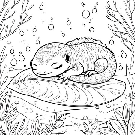 Coloring book for adult and older children. Coloring page with cute little lizard.の素材