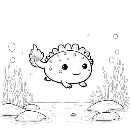 Coloring Page Outline Of Cute Cartoon Fish. Vector Illustration.の素材