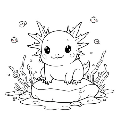 Coloring Page Outline Of a Cute Cartoon Sea Monster Vectorの素材
