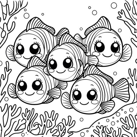 Underwater world. Black and white vector illustration for coloring book.の素材