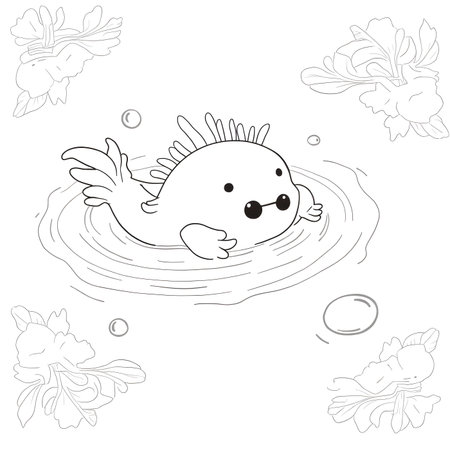 Cute cartoon hedgehog swimming in the water. Vector illustration.の素材