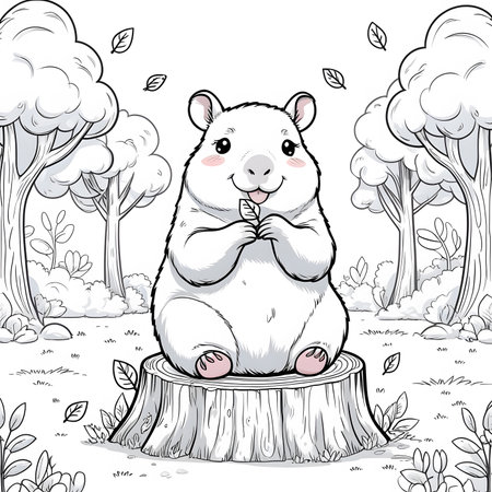 Cute hamster sitting on a stump in the forest. Vector illustration.の素材