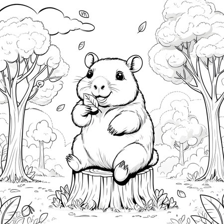Hamster sitting on a stump in the forest. Vector illustration.の素材