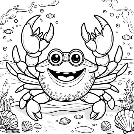 Coloring book for children: cute cartoon crab in the sea.の素材