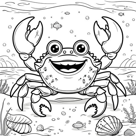 Coloring Page Outline Of Cute Crab Cartoon Character Underwaterの素材