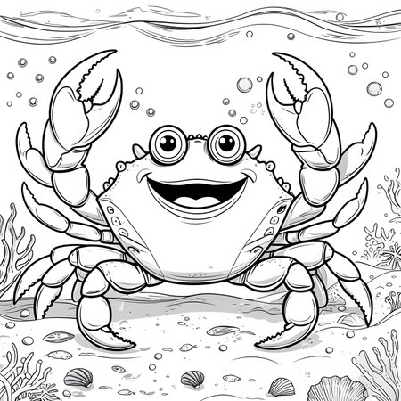 Coloring Page Outline Of Cartoon Crab. Vector Illustration.の素材