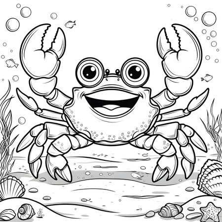 Coloring Page Outline Of cartoon crab on the seashoreの素材