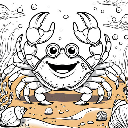 Cute cartoon crab in the sea. Vector illustration for coloring book.の素材