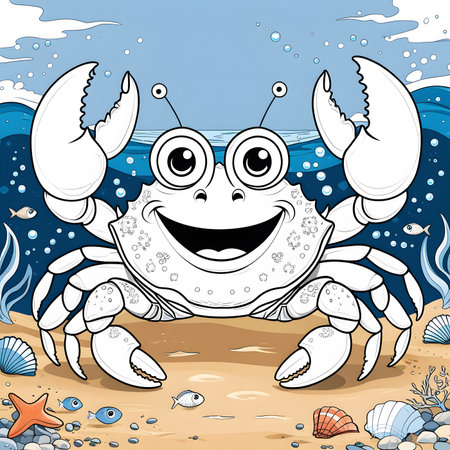 Cute crab on the beach. Vector illustration of Cartoon character.の素材