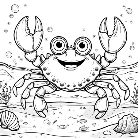 Coloring book for children: crab on the beach. Vector illustrationの素材