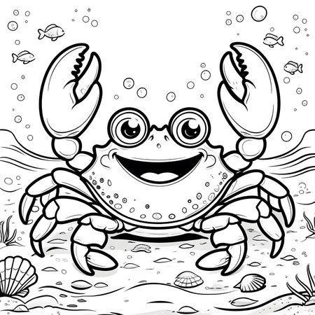 Coloring Page Outline Of Cartoon Crab - Vector Illustration,の素材