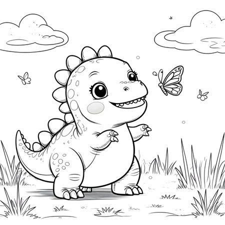 Coloring Page Outline Of Cute Dinosaur Cartoon Character Vector Illustrationの素材