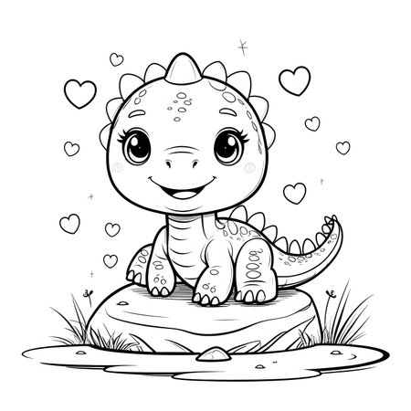 Coloring Page Outline Of Cute Dinosaur Vector Illustration.の素材