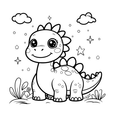 Cute baby dinosaur coloring book page for kids. Vector illustration.の素材