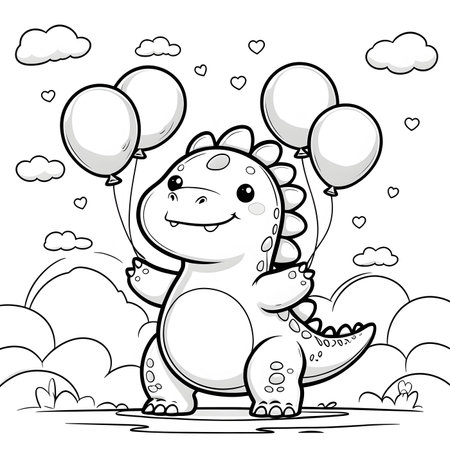 Vector illustration of Cute Dinosaur with balloons. Coloring book for kidsの素材
