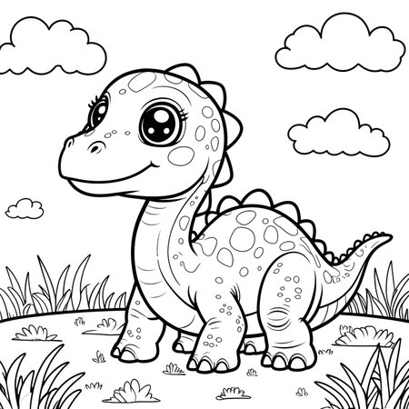 Cute Cartoon Dinosaur Coloring Book Page. Vector Illustration.の素材