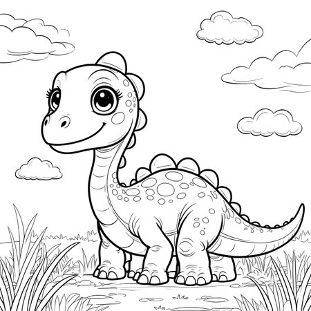 Coloring Page Outline Of Cute Dinosaur Vector Illustration.の素材
