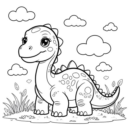 Coloring Page Outline Of Cute Dinosaur. Vector Illustration.の素材