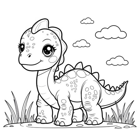Coloring Page Outline Of Cute Baby Dinosaur Coloring Bookの素材