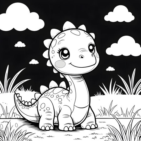 Coloring Page Outline Of Cute Dinosaur Vector Illustration.の素材