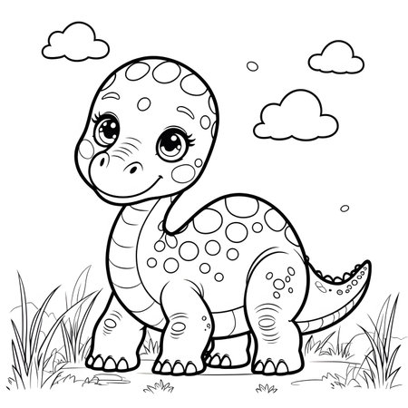 Cute dinosaur coloring book. Vector illustration for kids. Cartoon style.の素材