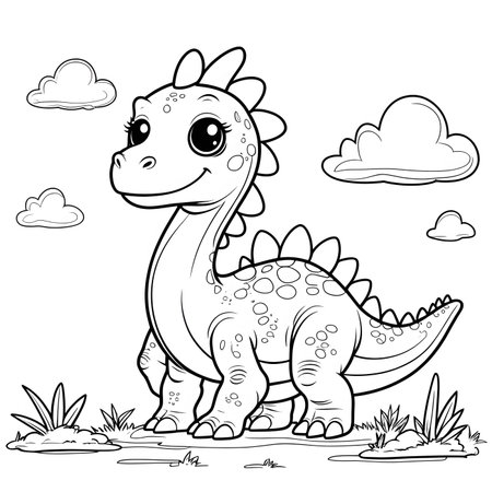 Coloring Page Outline Of Cute Dinosaur - Vector Illustrationの素材