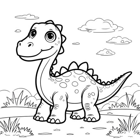 Dinosaur Coloring Page Outline Of Cartoon Vector Illustration.の素材