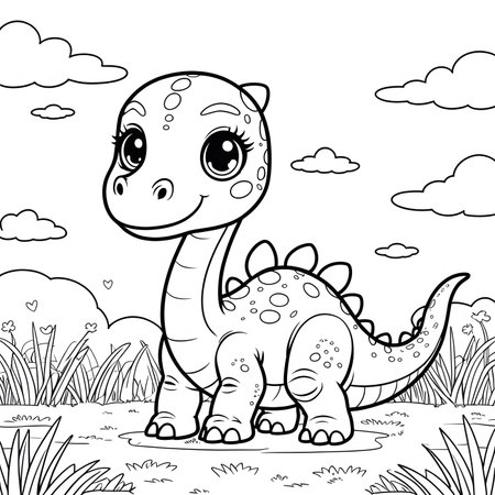 Coloring Page Outline Of Cute Dinosaur Vector Illustration.の素材