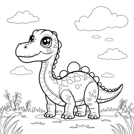 Coloring Page Outline Of Cute Dinosaur Cartoon Character Vector Illustrationの素材