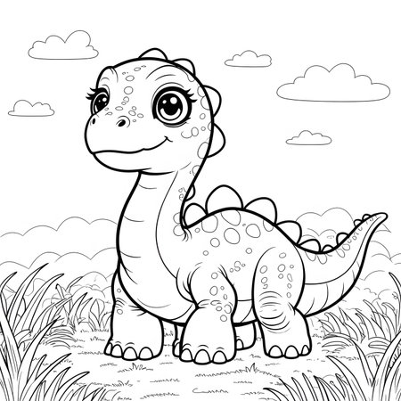 Cute Cartoon Dinosaur Coloring Page for Kids. Vector Illustrationの素材