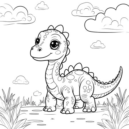 Cute cartoon dinosaur. Vector illustration for children. Coloring bookの素材