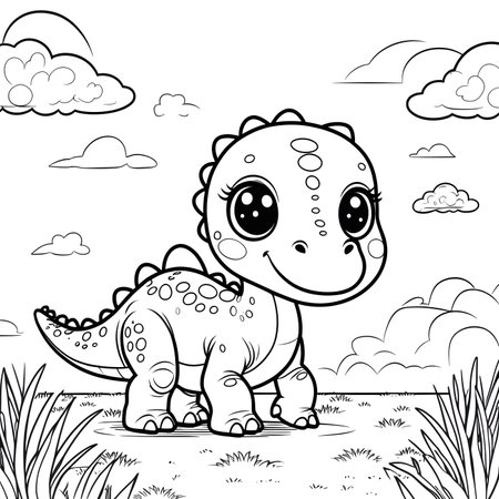 Cute cartoon baby dinosaur. Vector illustration for coloring book page.の素材