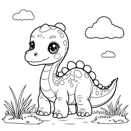 Coloring Page Outline Of Cute Dinosaur Vector Illustration.の素材