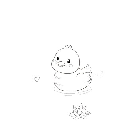 Cute cartoon duckling. Vector illustration isolated on white background.の素材