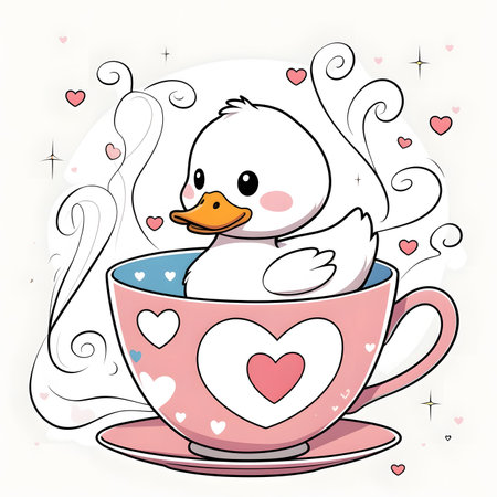 Cute duck in a cup of coffee. Vector illustration for your designの素材