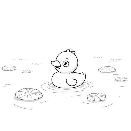 cute little duck in the water, vector illustration, epsの素材