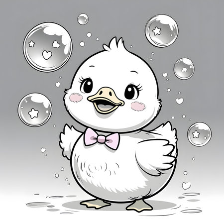 Cute little duck with bubbles. Vector illustration for your design.の素材
