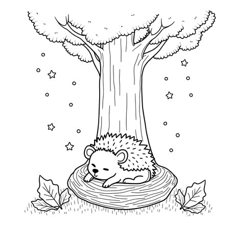 Hedgehog in the tree. Coloring book for children.の素材