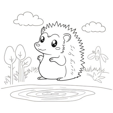 Cute hedgehog. Coloring book for children. Vector illustration.の素材