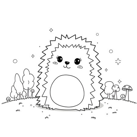 Cute hedgehog in the park. Vector illustration for coloring bookの素材