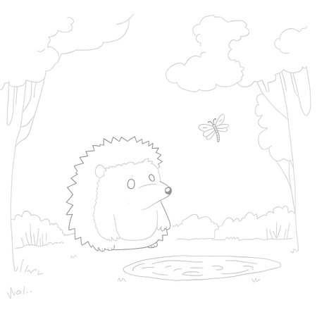 Hedgehog in the forest. Vector illustration for coloring book.の素材