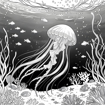 Jellyfish in the sea. Underwater world. Vector illustration.の素材