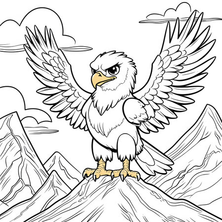 Eagle sitting on a mountain. Vector illustration ready for vinyl cutting.の素材